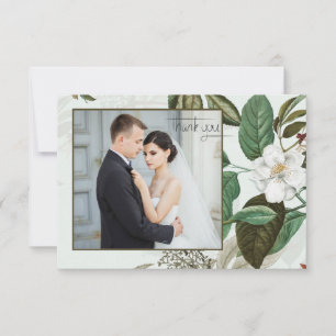 Cartão de Agradecimento de Casamento com Foto Rosa