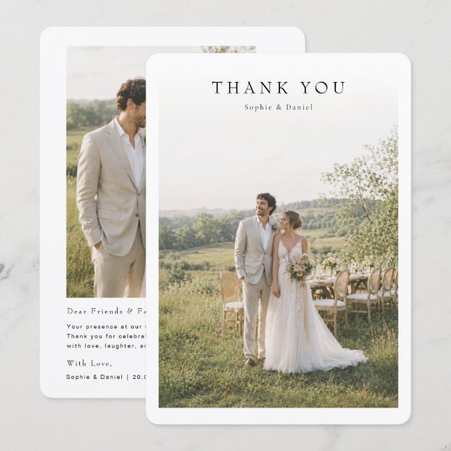 Cartão de Agradecimento de Casamento com Foto Simp (Frente/Verso)