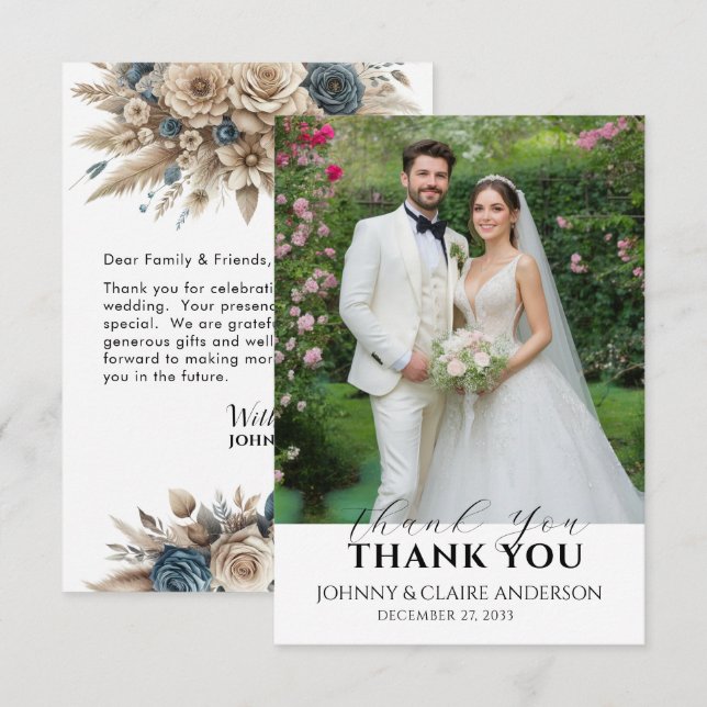 Cartão de Agradecimento de Casamento com Foto Simp (Frente/Verso)