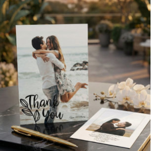 Cartão de Agradecimento de Casamento com Foto Simp