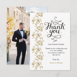 Cartão de Agradecimento de Casamento com Foto Simp