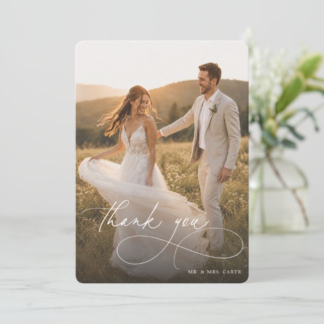 Cartão de Agradecimento de Casamento com Foto Simp (Em pé/Frente)