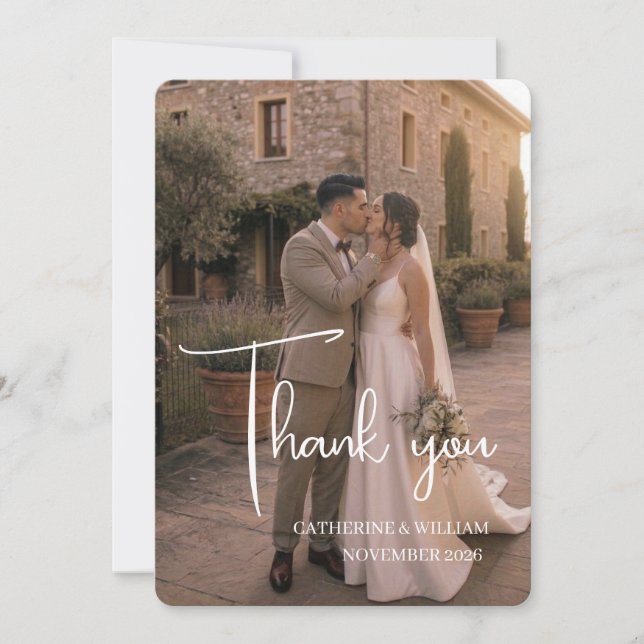 Cartão de Agradecimento de Casamento com Foto Trad (Frente)