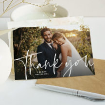 Cartão de agradecimento de casamento com fotos