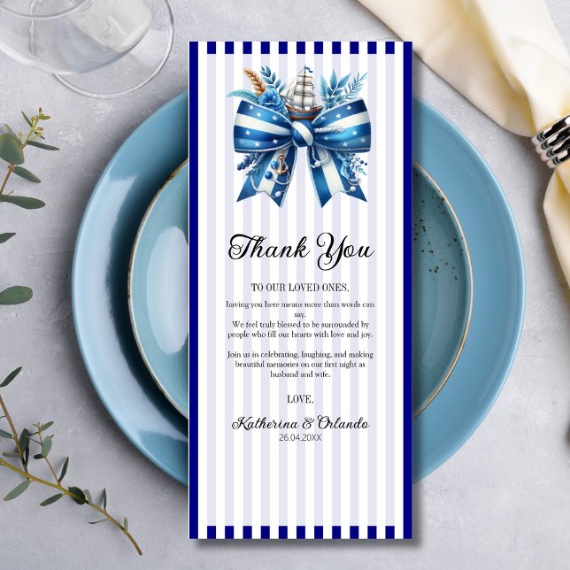 Cartão de Agradecimento de Casamento com Laço Azul (Criador carregado)