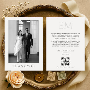 Cartão de Agradecimento de Casamento com Monograma