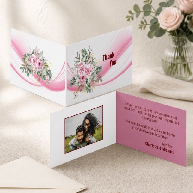 Cartão de Agradecimento de Casamento com Onda Rosa (Criador carregado)