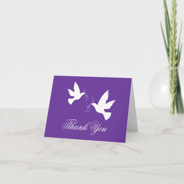 Cartão de agradecimento de casamento com pombas ro (Frente)