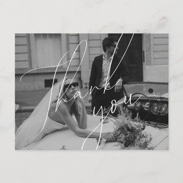 Cartão de agradecimento de casamento com roteiro m (Frente)