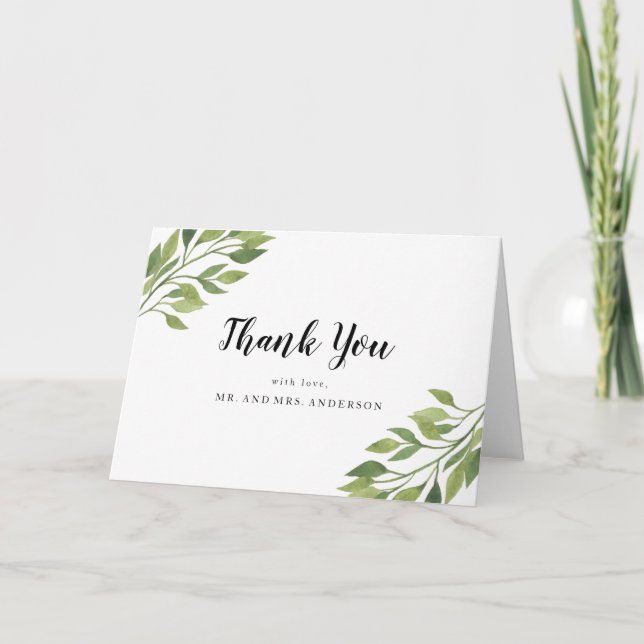 cartão de agradecimento de casamento com verde (Frente)