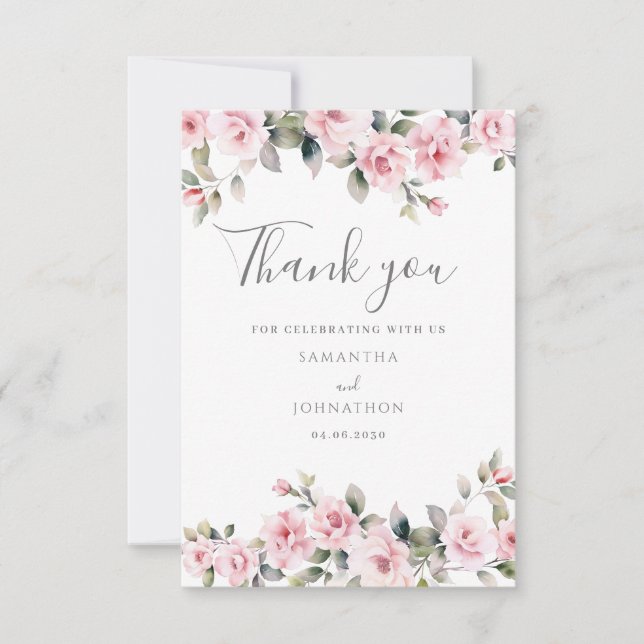 Cartão de Agradecimento de Casamento Cor-de-Rosa F (Frente)