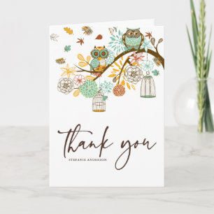 Cartão de Agradecimento de Casamento Corujas Color