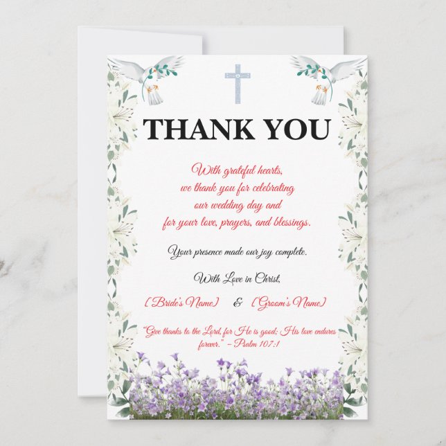 Cartão de Agradecimento de Casamento Cristão com C (Frente)