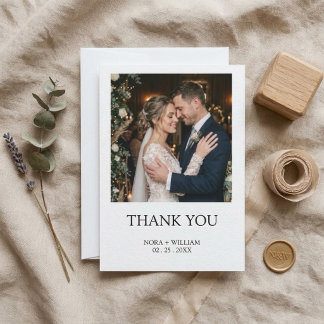 Cartão de Agradecimento de Casamento de Foto Simpl