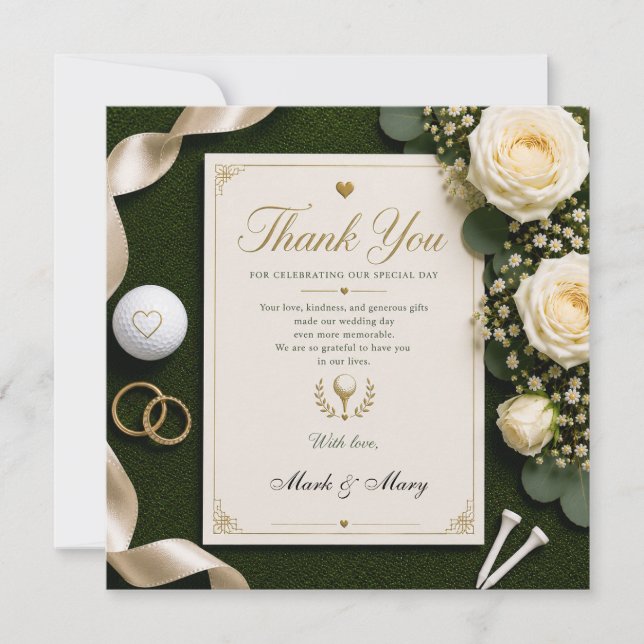 Cartão de Agradecimento de Casamento de Golfe com  (Frente)