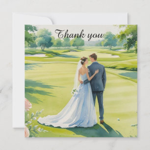 Cartão de agradecimento de casamento de golfe para