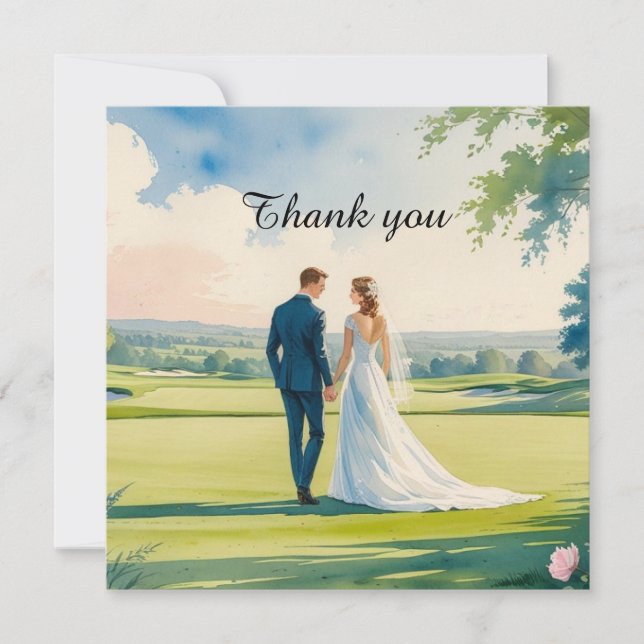 Cartão de agradecimento de casamento de golfe para (Frente)