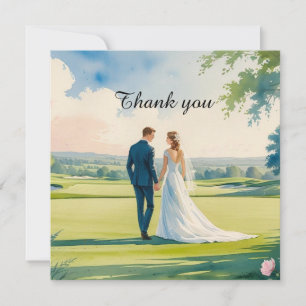 Cartão de agradecimento de casamento de golfe para
