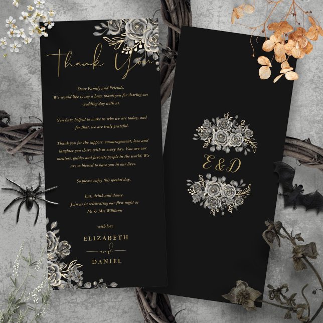 Cartão de Agradecimento de Casamento de Rosas Flor (Gothic Roses Floral Wedding Thank You Place Card)