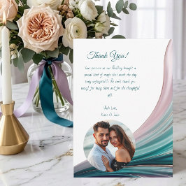 Cartão de Agradecimento de Casamento de Seda Azul