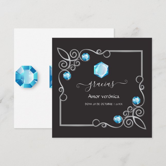 Cartão de Agradecimento de Casamento Diamante (Frente/Verso)