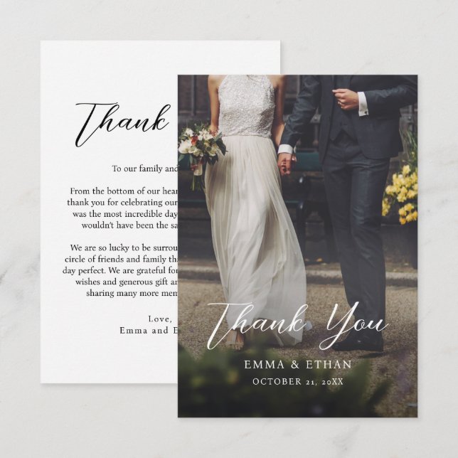 Cartão de Agradecimento de Casamento Duplo com Fot (Frente/Verso)