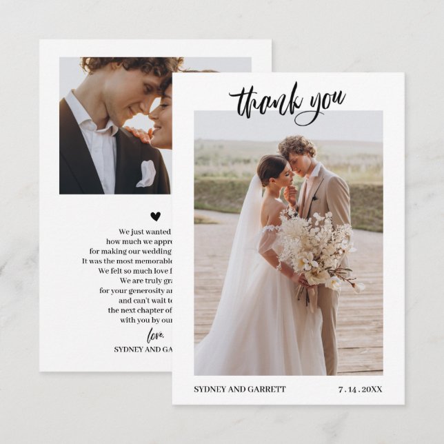 Cartão de Agradecimento de Casamento Elegant Scrip (Frente/Verso)