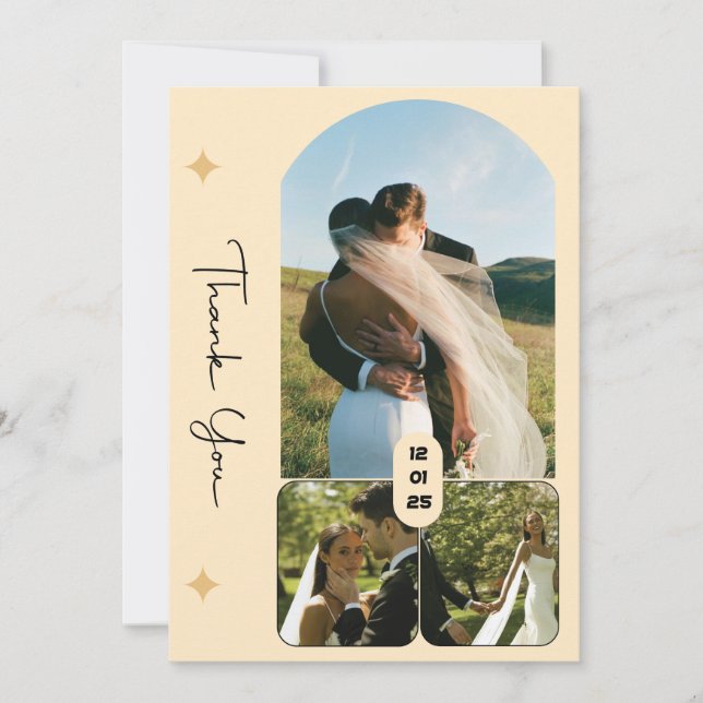 Cartão de Agradecimento de Casamento Elegante com  (Frente)