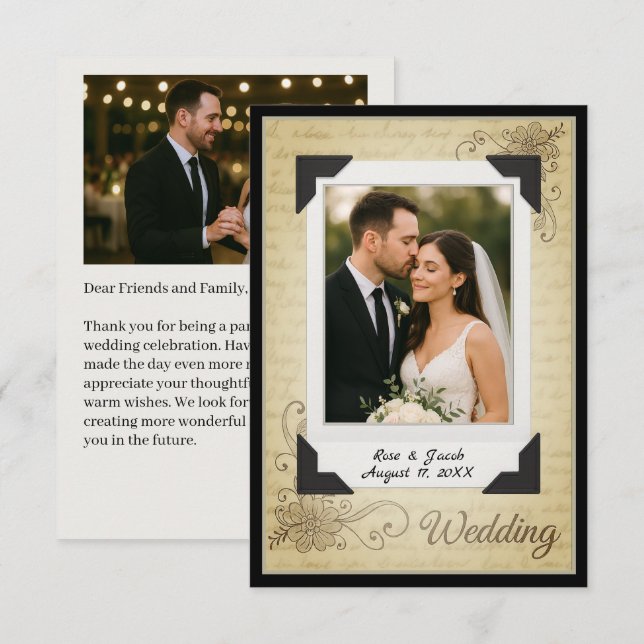 Cartão de Agradecimento de Casamento em Estilo de  (Frente/Verso)