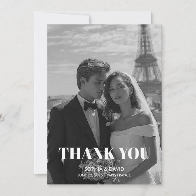 Cartão de Agradecimento de Casamento em Paris (Frente)