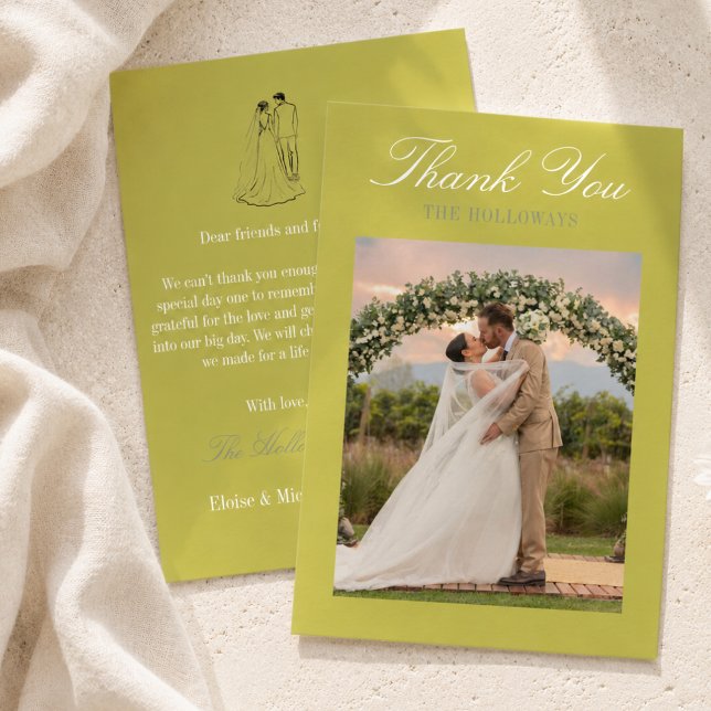 Cartão de Agradecimento de Casamento em Script Cha (Modern Chartreuse Script Wedding Thank You Card
)