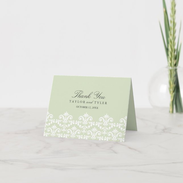 Cartão de Agradecimento de Casamento em Verde Dama (Frente)