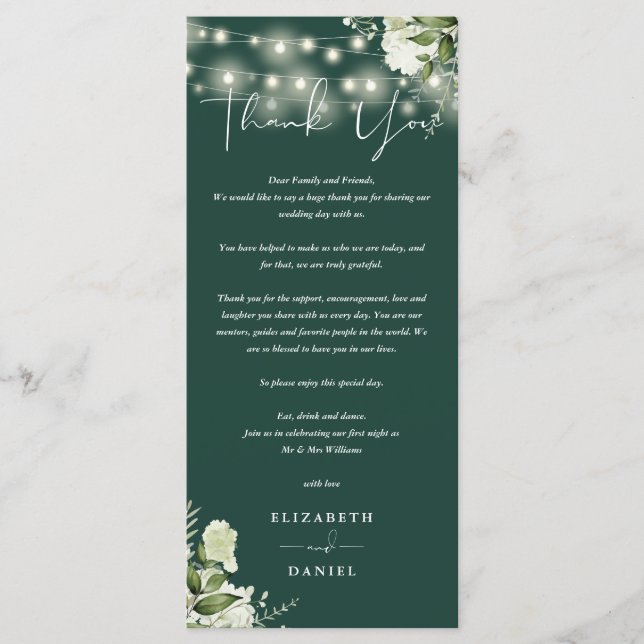 Cartão de Agradecimento de Casamento Emerald Green (Frente)
