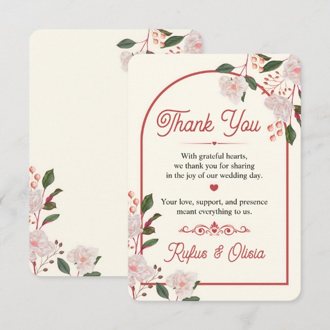 Cartão de Agradecimento de Casamento Floral Arquea (Frente/Verso)