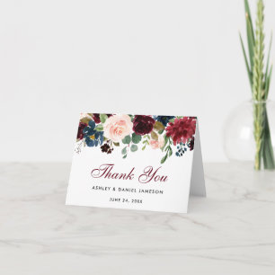 Cartão de Agradecimento de Casamento Floral Azul B