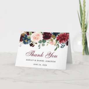 Cartão de Agradecimento de Casamento Floral Azul B