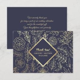 Cartão de Agradecimento de Casamento Floral Azul M