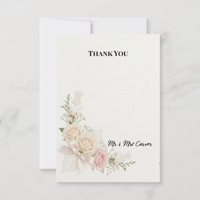 Cartão de Agradecimento de Casamento Floral Bege M (Frente)