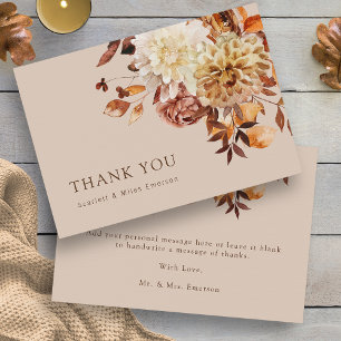Cartão de Agradecimento de Casamento Floral Bege O