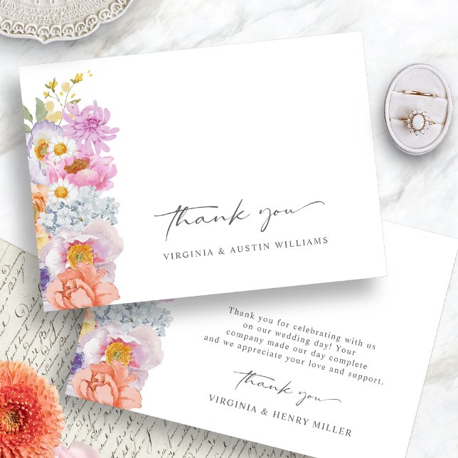 Cartão de Agradecimento de Casamento Floral Boho (Colorful Boho Floral Wedding Thank You Card by Painted Paperie
)