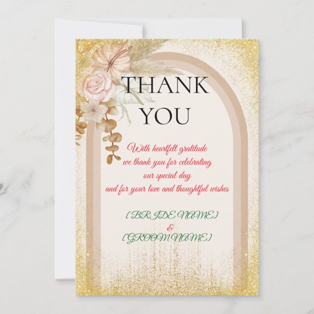Cartão de Agradecimento de Casamento Floral Boho c (Frente)