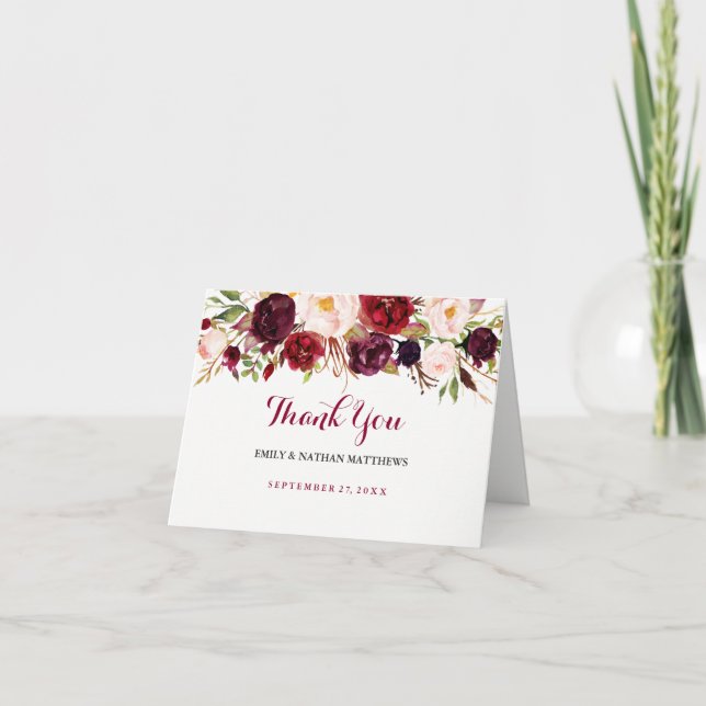Cartão de Agradecimento de Casamento Floral Borgon (Frente)