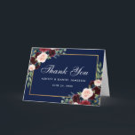 Cartão de Agradecimento de Casamento Floral Borgon<br><div class="desc">Cartão de Agradecimento de Casamento com Floral em Aquarela Borgonha Marsala Azul Dourado Dobre</div>