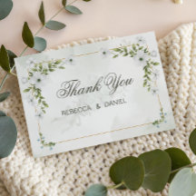 Cartão de Agradecimento de Casamento Floral Branco