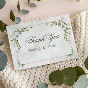 Cartão de Agradecimento de Casamento Floral Branco
