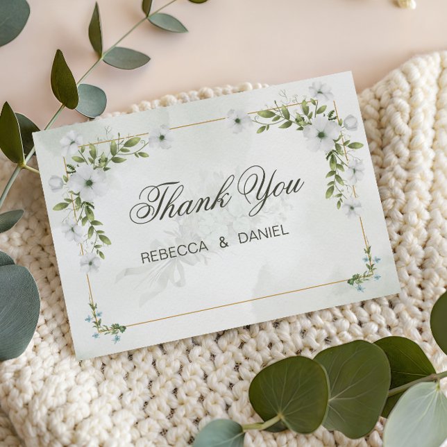 Cartão de Agradecimento de Casamento Floral Branco (Criador carregado)