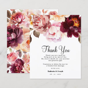 Cartão de Agradecimento de Casamento Floral Burgun