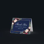 Cartão de Agradecimento de Casamento Floral Burgun<br><div class="desc">Cartão de Nota Dobrada de Agradecimento de Casamento Floral Burgundy Azul Dourado Aquarela</div>