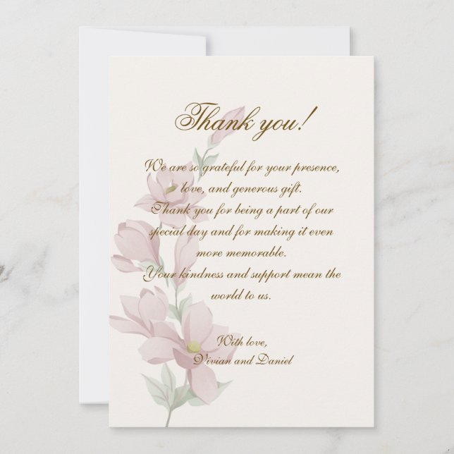 Cartão de Agradecimento de Casamento Floral Clássi (Frente)