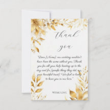 Cartão de Agradecimento de Casamento Floral Dourad